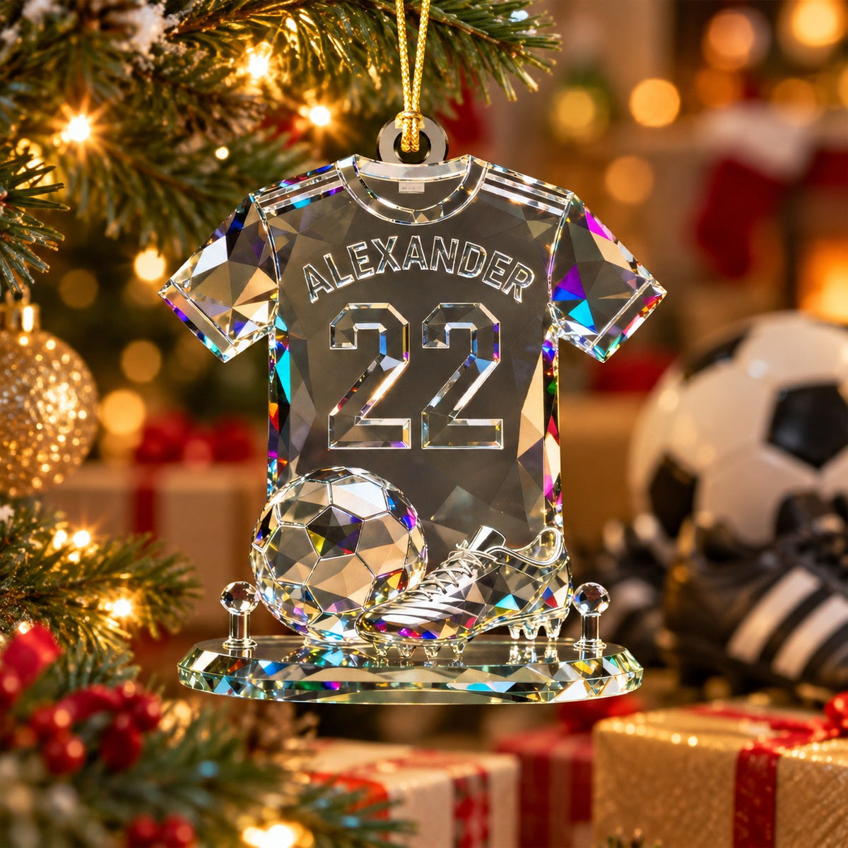 Soccer Theme Stained Glass Crystal Effect Acrylic Ornament, Soccer Player Gift, Soccer Ornaments