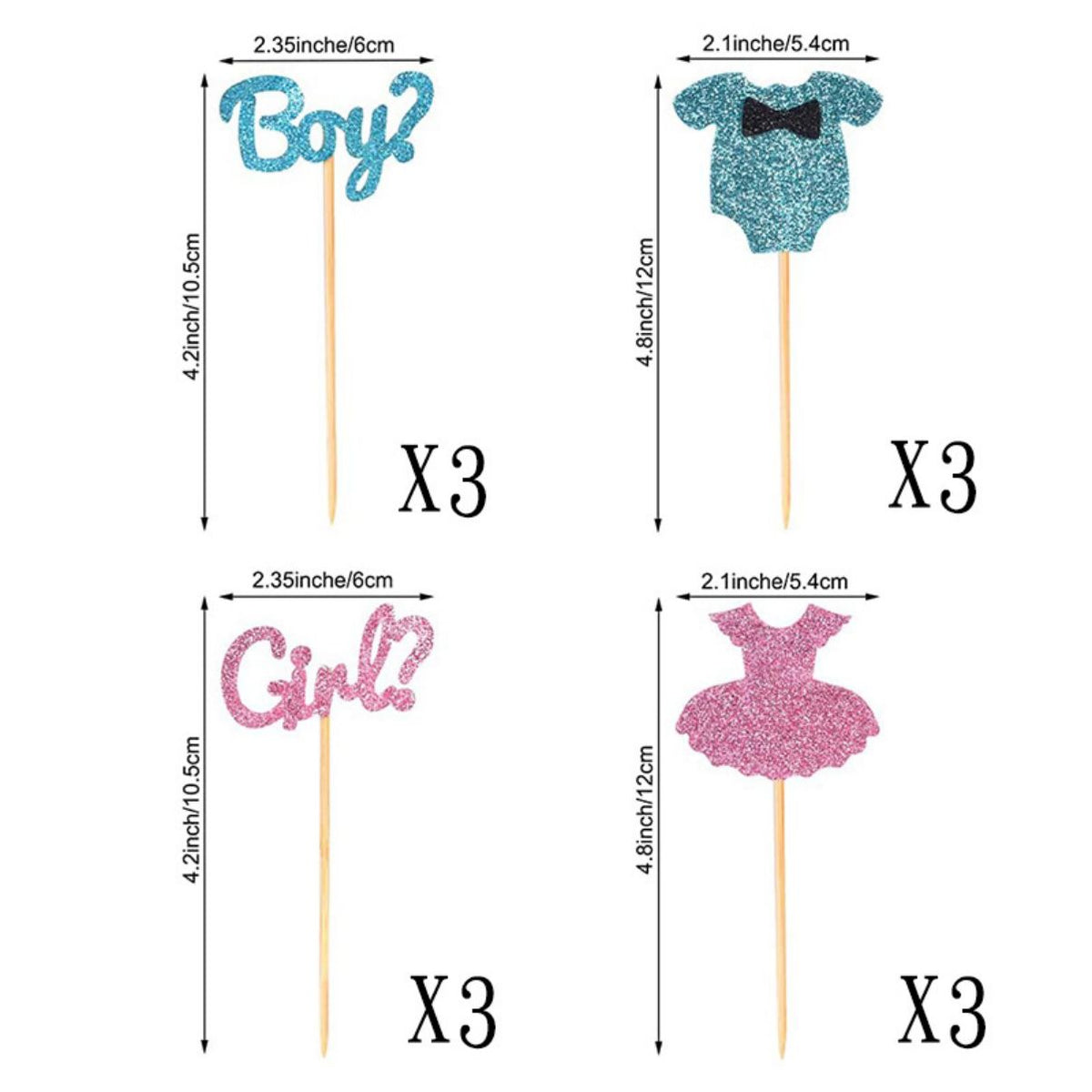 12Pcs Gender Reveal Cupcake Toppers