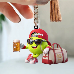 Beer Toast Design Beside Bag Tennis Keychain Personalized Cool Tennis Ball Mascot Keychain