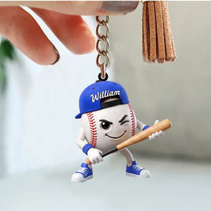 Baseball Softball Batter’s Stance Keychain - Personalized Cool Baseball Softball Ball Mascot Keychain