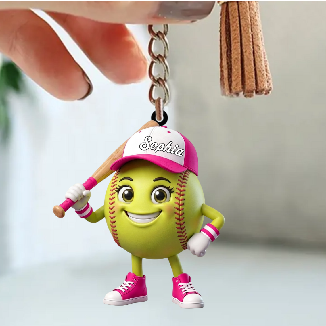 Baseball Softball Batter Keychain - Personalized Cool Baseball Softball Ball Mascot Keychain