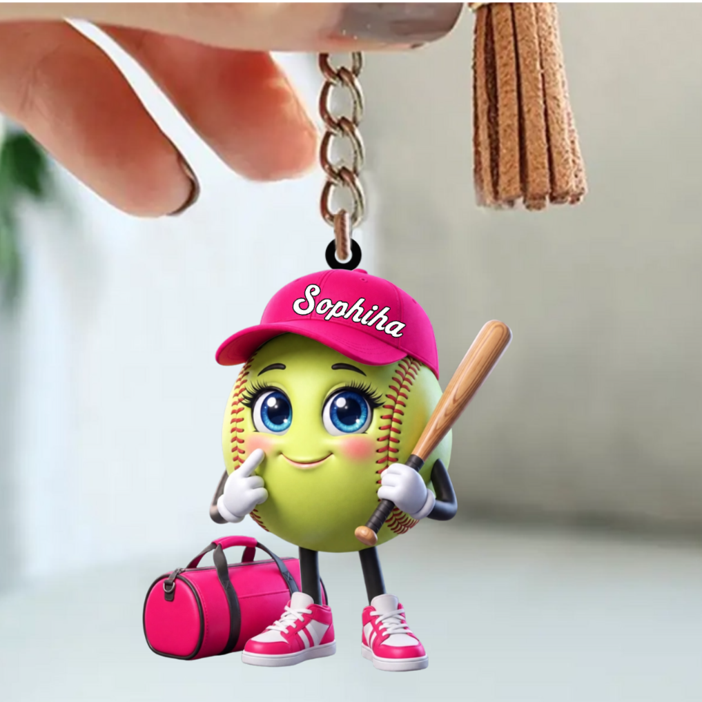 Baseball Softball Player Keychain - Personalized Cute Baseball Softball Ball Mascot Keychain