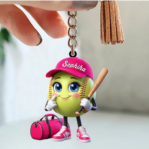 Baseball Softball Player Keychain - Personalized Cute Baseball Softball Ball Mascot Keychain