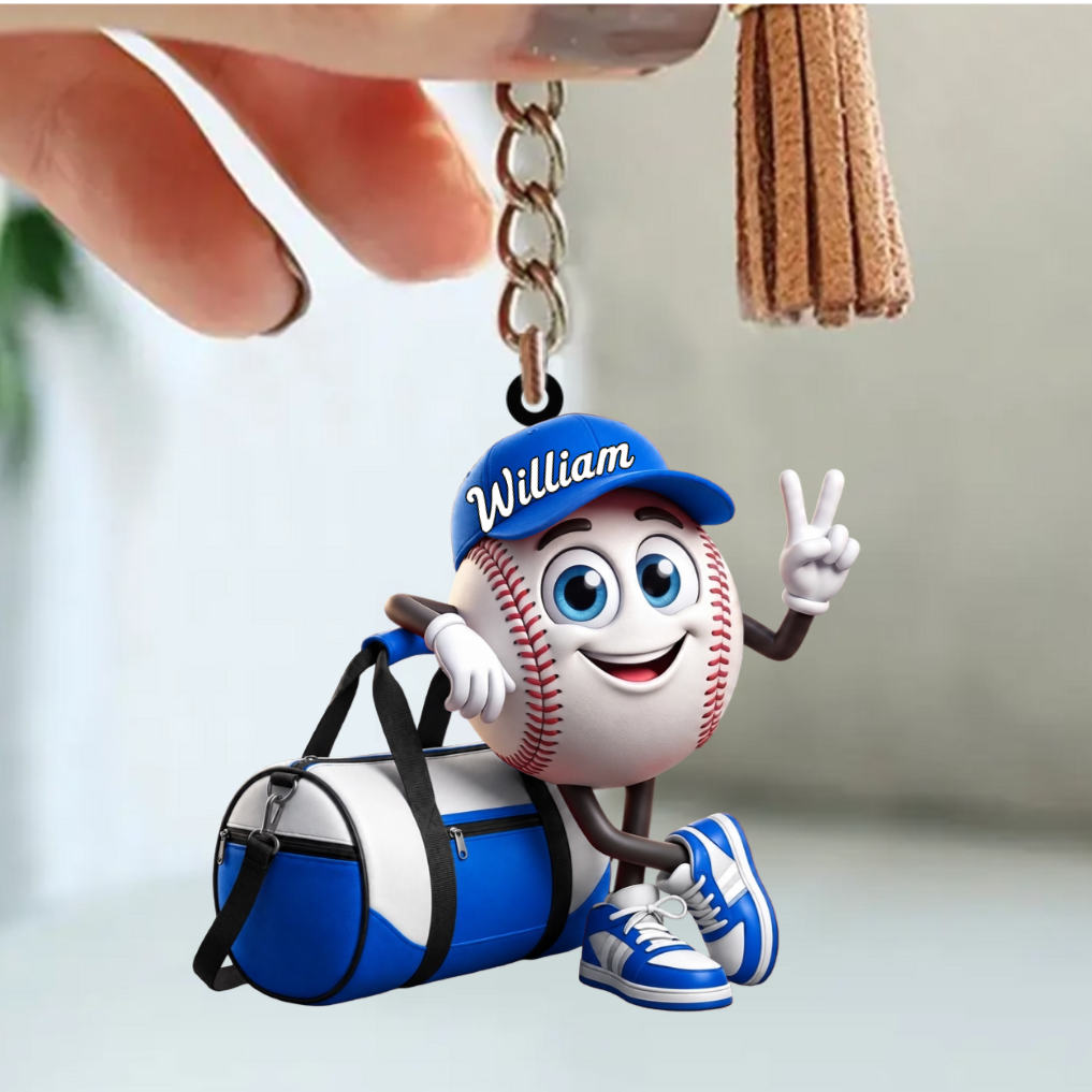 V-sign Baseball Softball Keychain - Personalized Cute Baseball Softball Ball Mascot Keychain