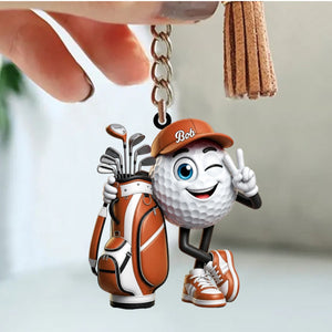 Fun Winking Golf Ball Mascot Keychain - Personalized Golf Mascot Keychain Gift for Male & Female Golfer