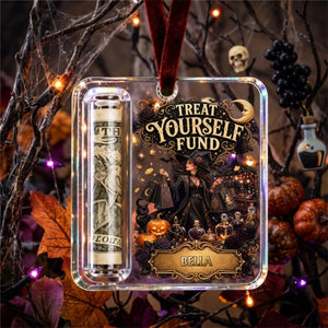 Custom Name Witch Money Holder Acrylic Ornament – Personalized Halloween Keepsake