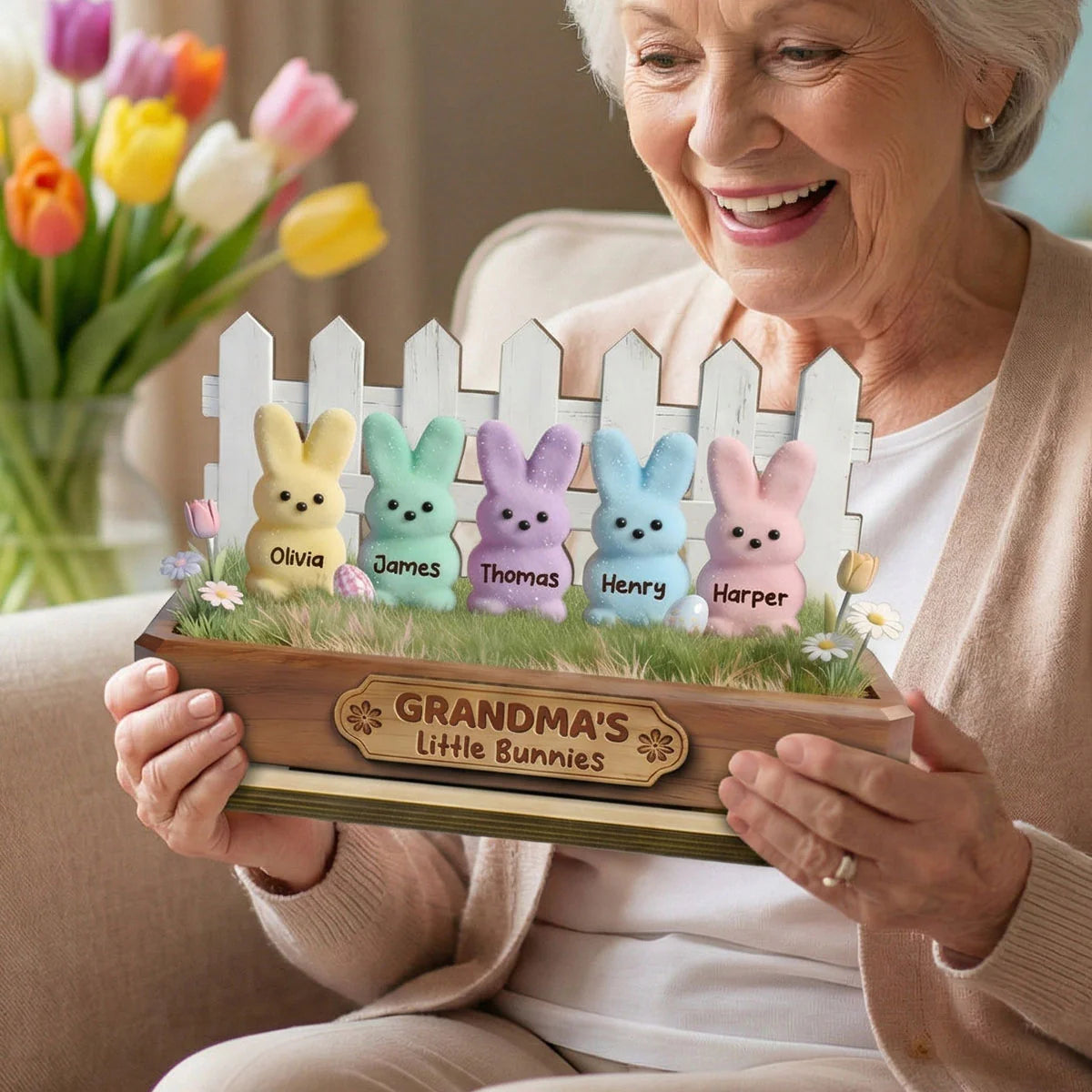 Easter Grandma Little Bunnies - Personalized Wooden Plaque - Easter Gift For Grandma