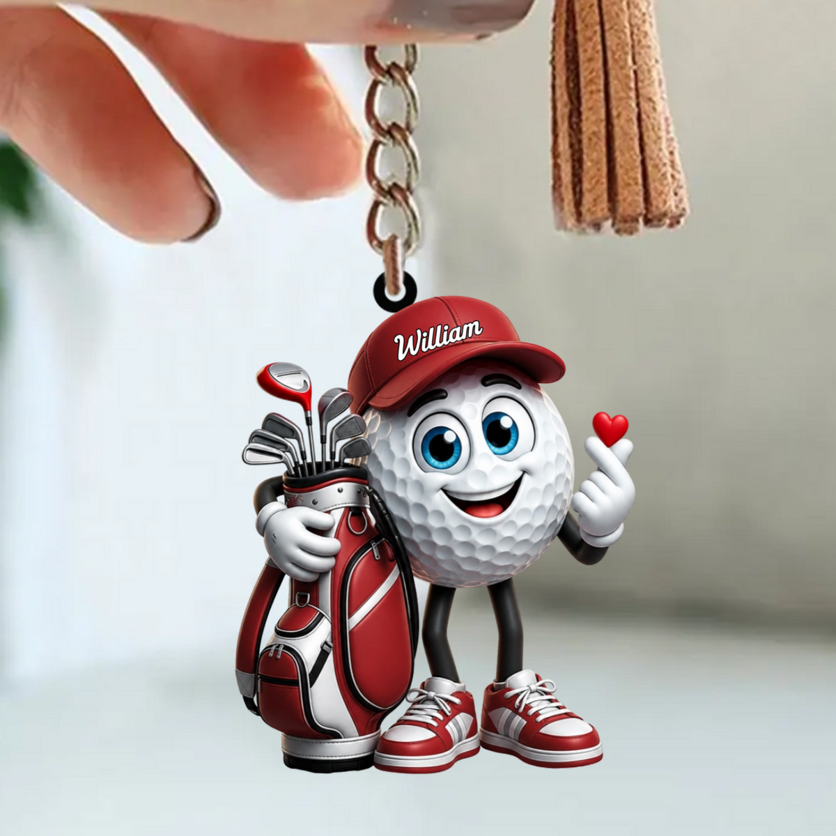 Sending You Golf Love Cute Personalized Golf Ball Mascot Keychain Gift for Male & Female Golfer