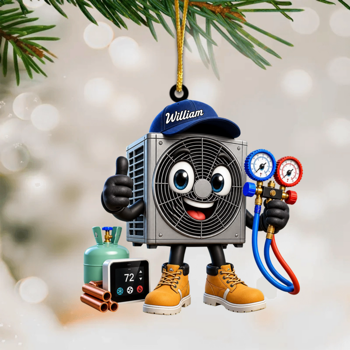 Thumbs-up HVAC Unit Mascot Hanging Ornament – Personalized Gift For Heating & Cooling Professionals