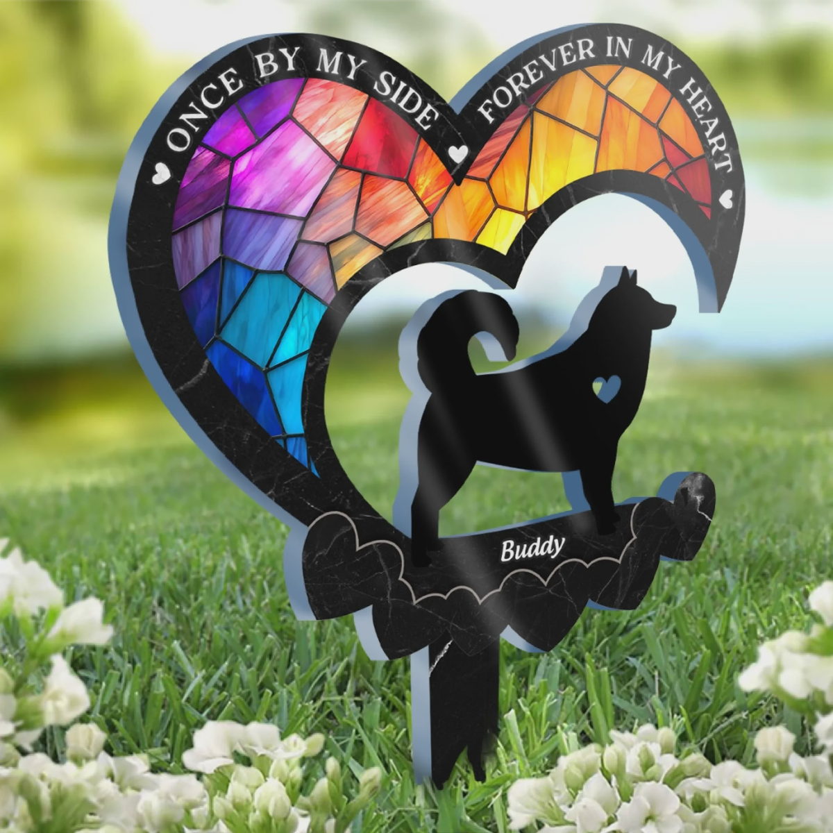 Heaven Gained A Furry Angel - Memorial Personalized Custom Stain Glass Style Acrylic Garden Stake
