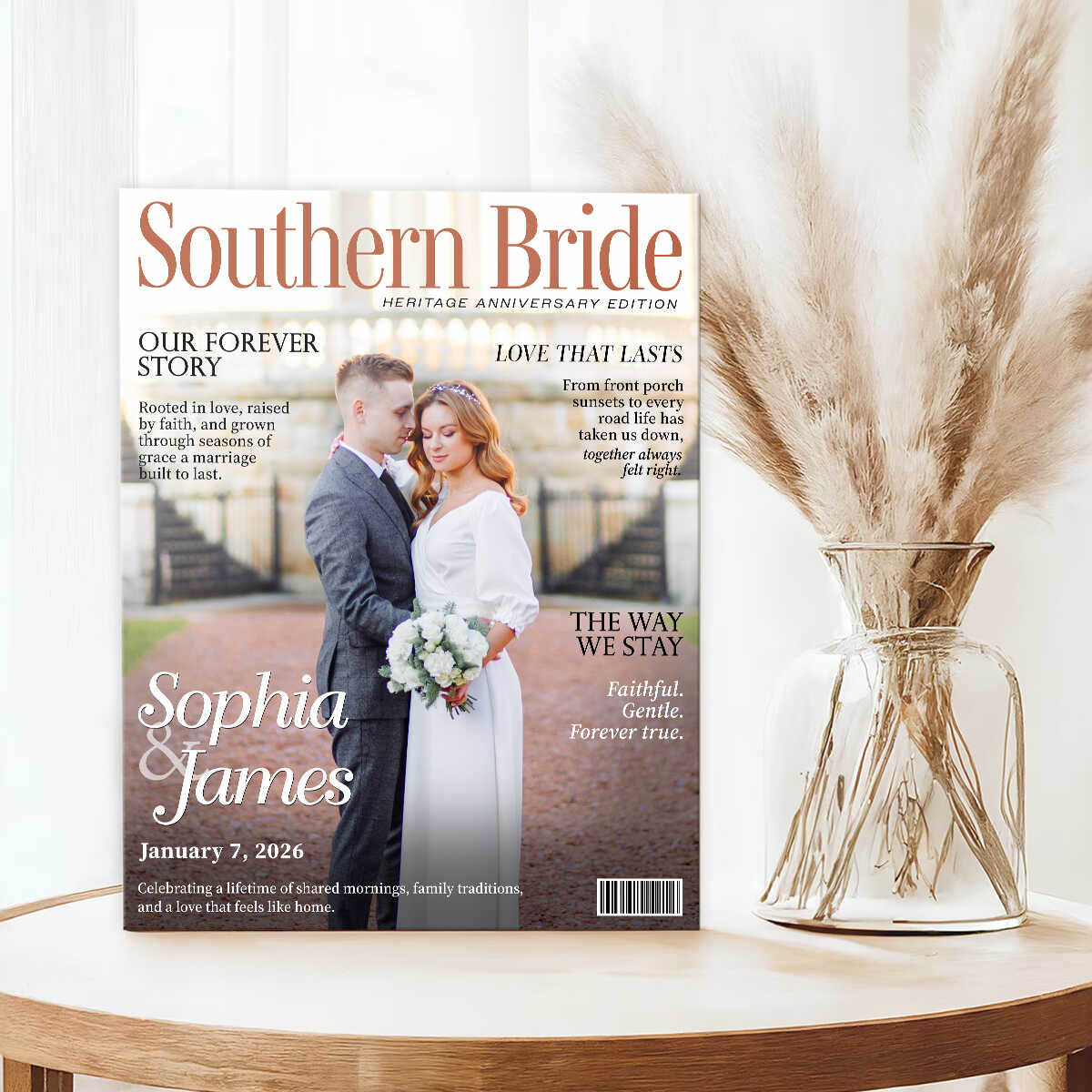 Southern Bride Magazine Cover, Personalized Wedding Canvas, Timeless Southern Love Keepsake