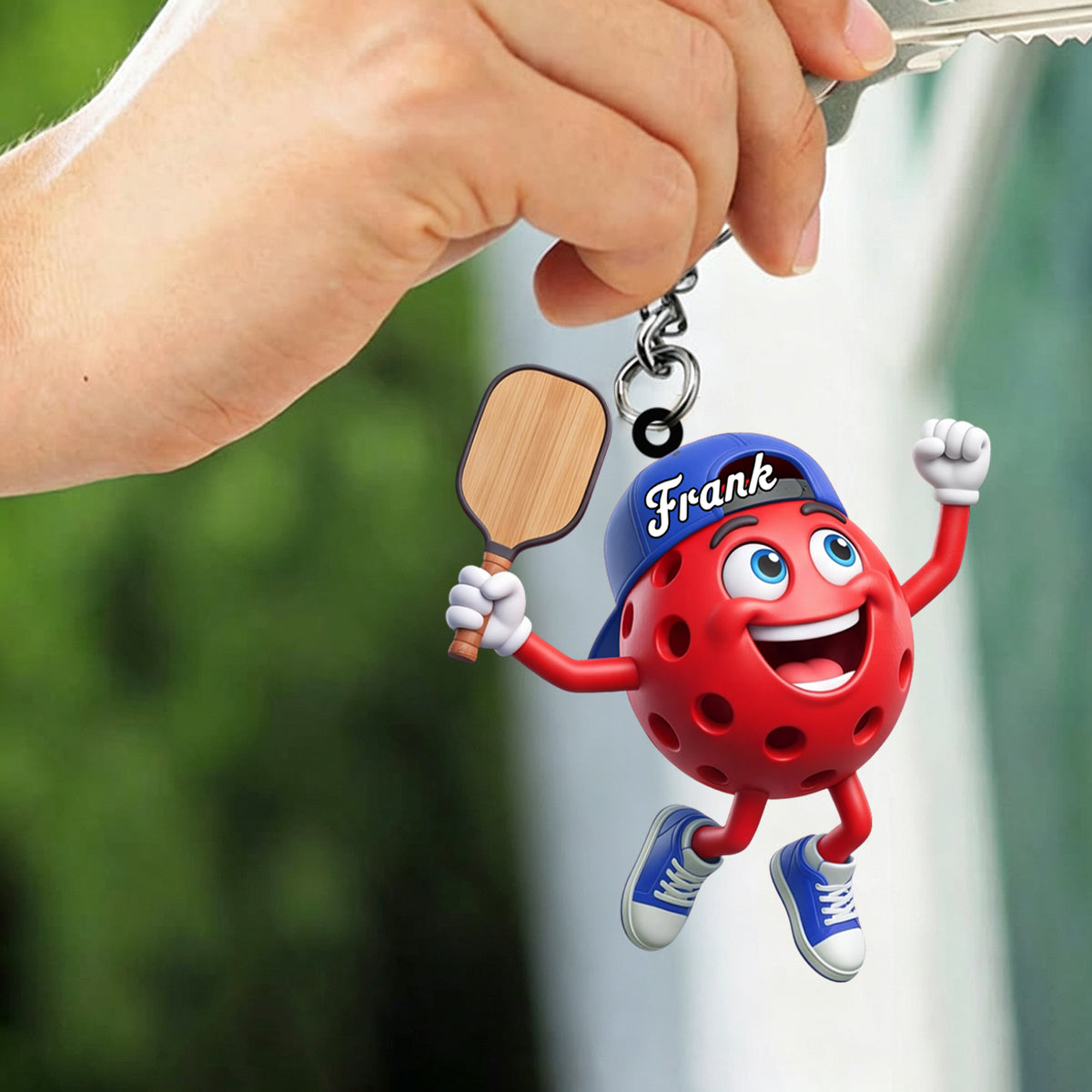 Cheering Jumping Personalized Cute Pickleball Ball Mascot Keychain