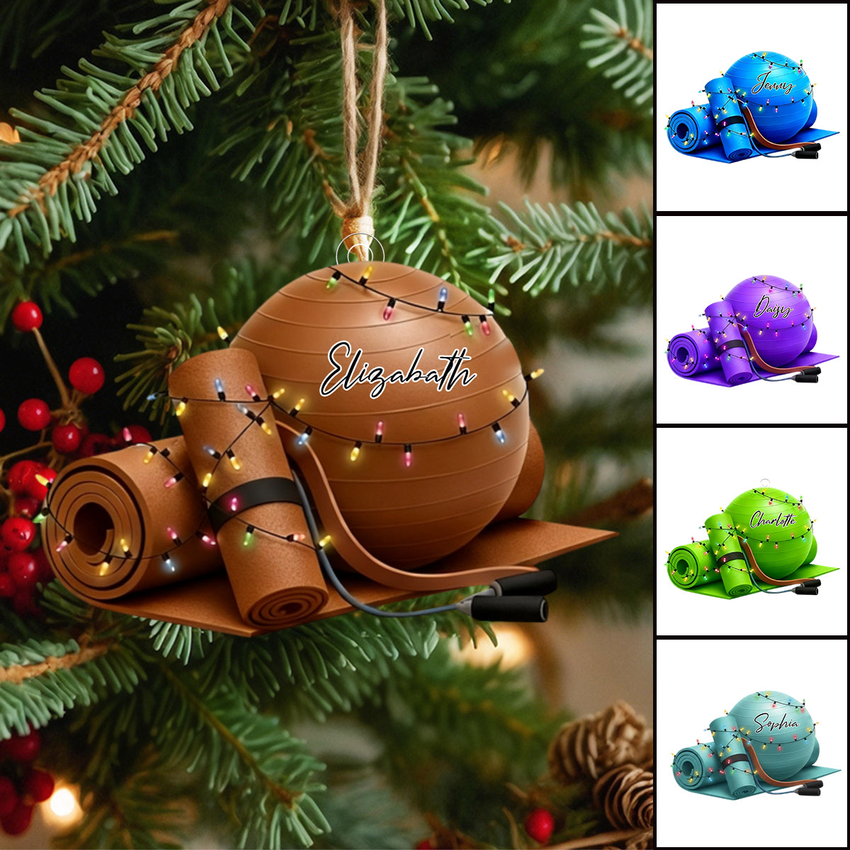 Personalized Yoga Mat Acrylic Ornament, Custom Fitness Christmas Decoration