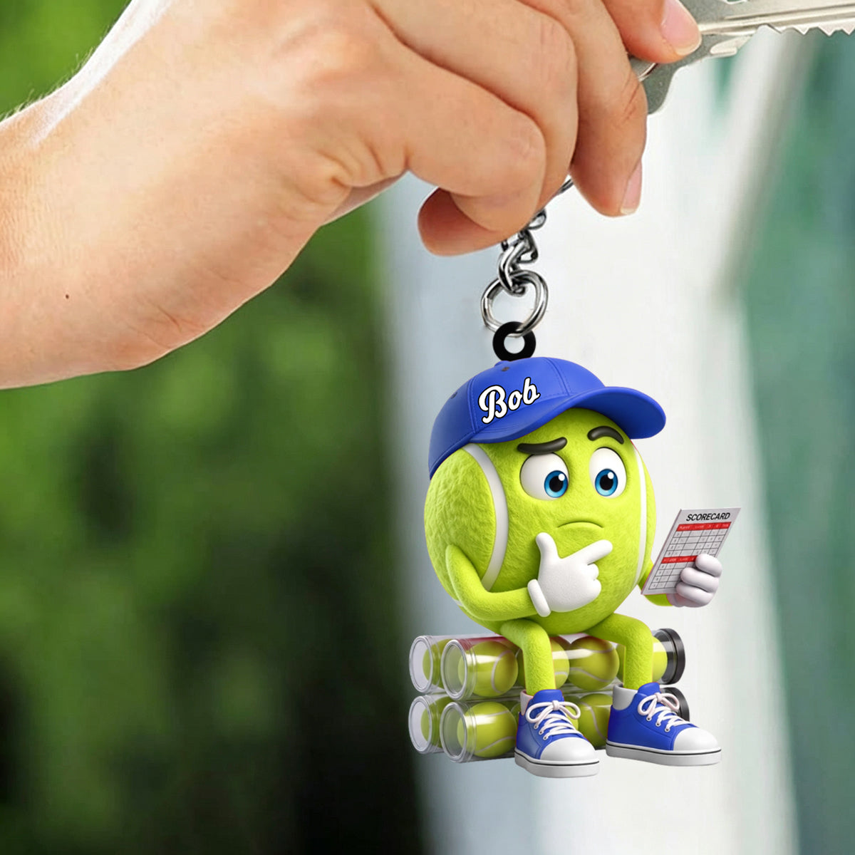Check The Scorecard Tennis Keychain Personalized Cute Tennis Ball Mascot Keychain