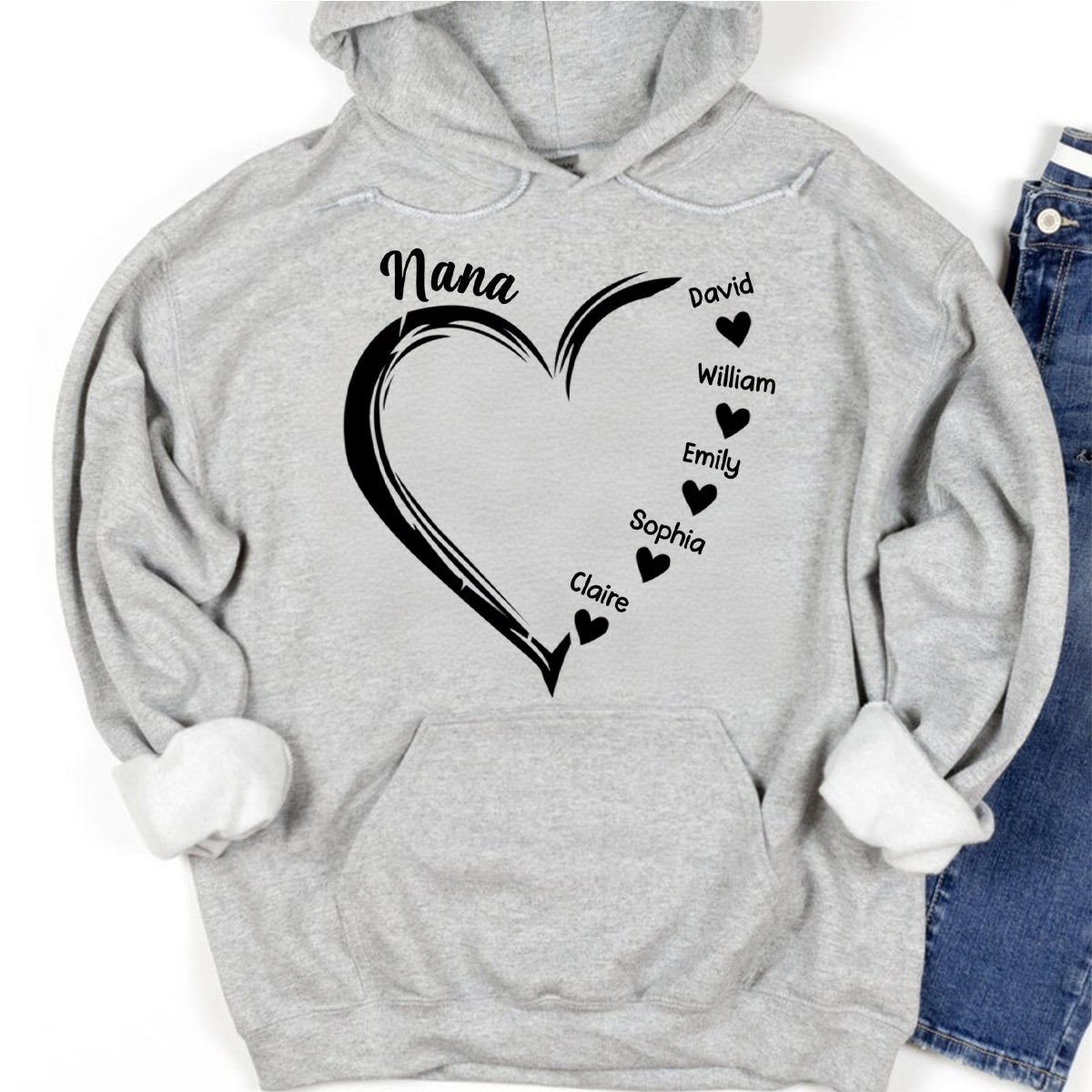 Personalized Grandma and Grandkids,Grandma Heart Pure cotton hoodie
