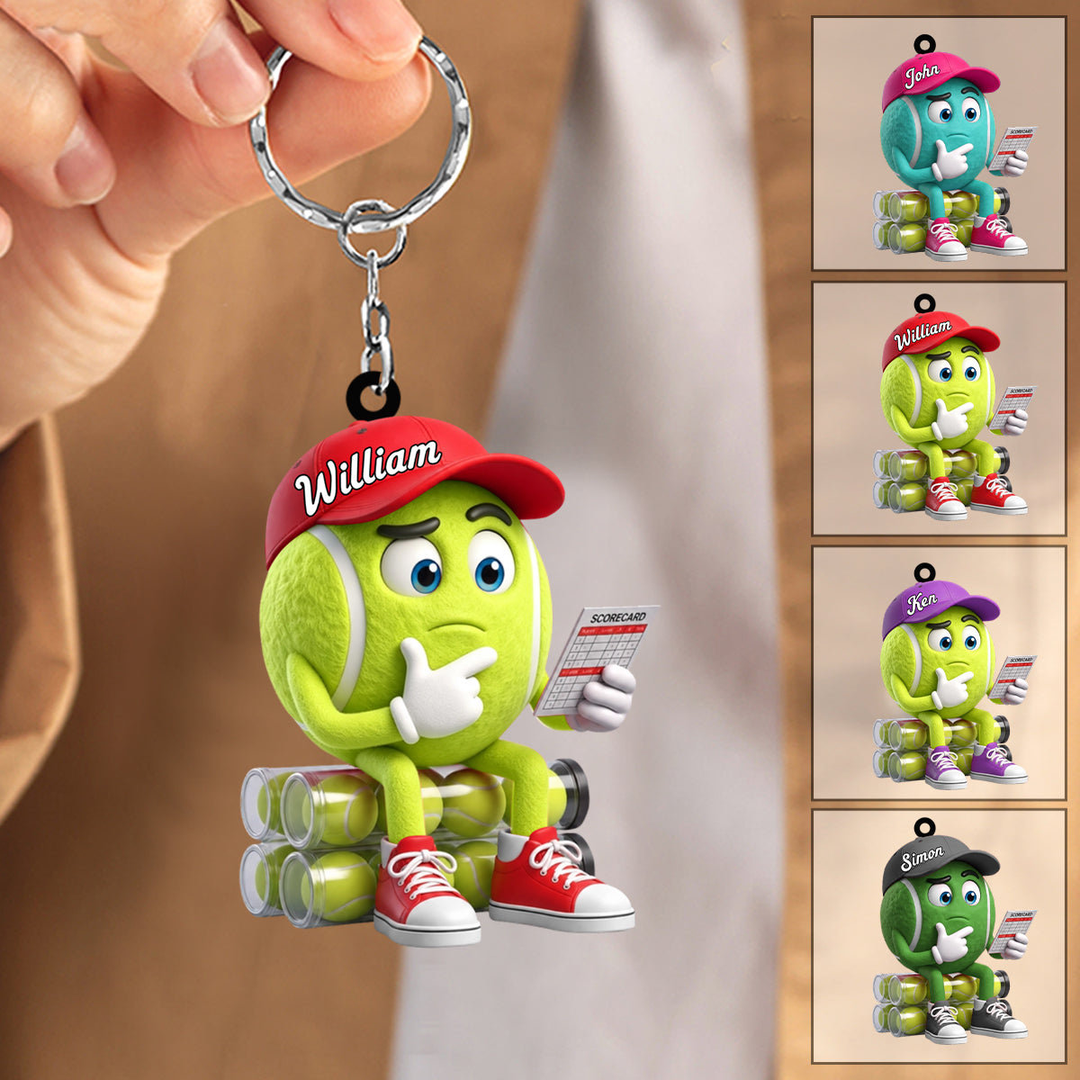 Check The Scorecard Tennis Keychain Personalized Cute Tennis Ball Mascot Keychain