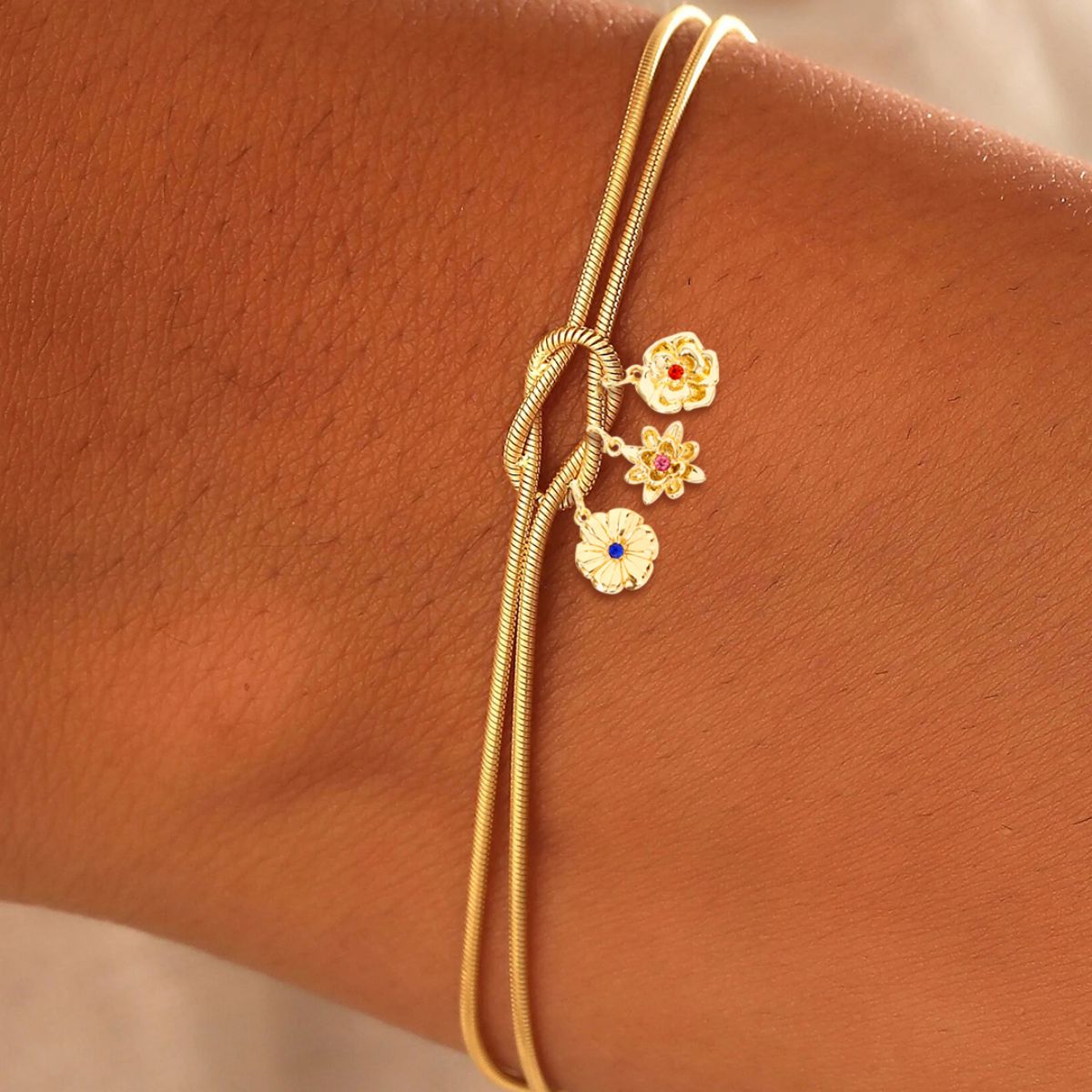 Personalized 1-12 Birth Flowers Knot Bracelet