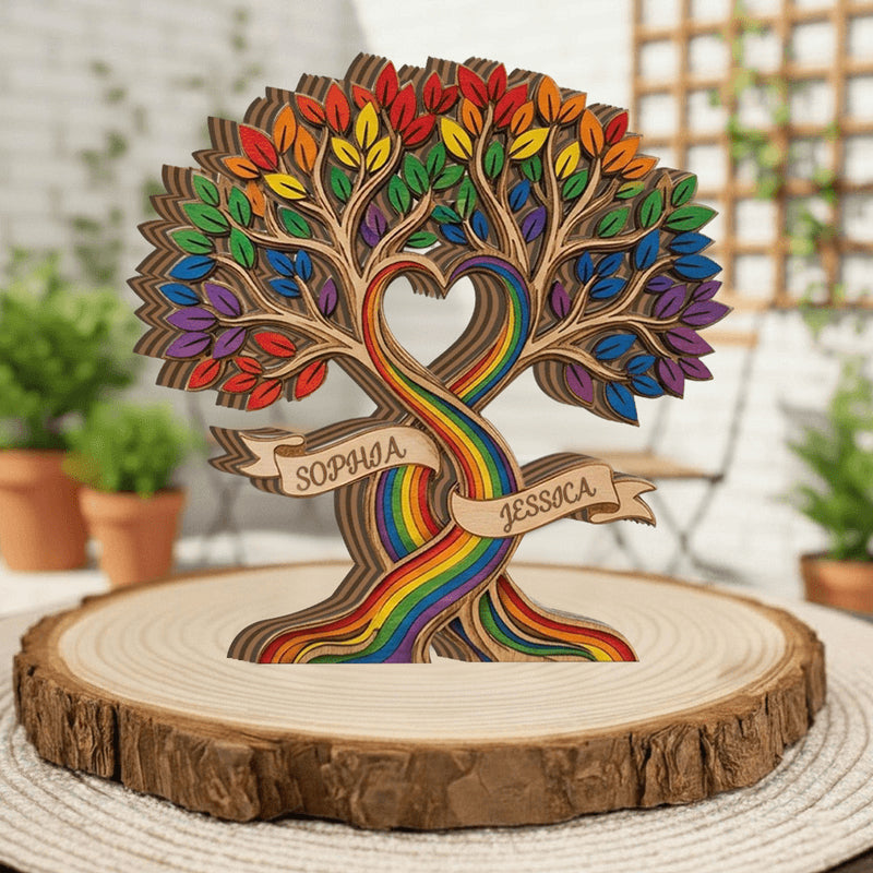 Custom LGBTQ Rainbow Pride Tree Wooden Plaque - Personalized Plaque