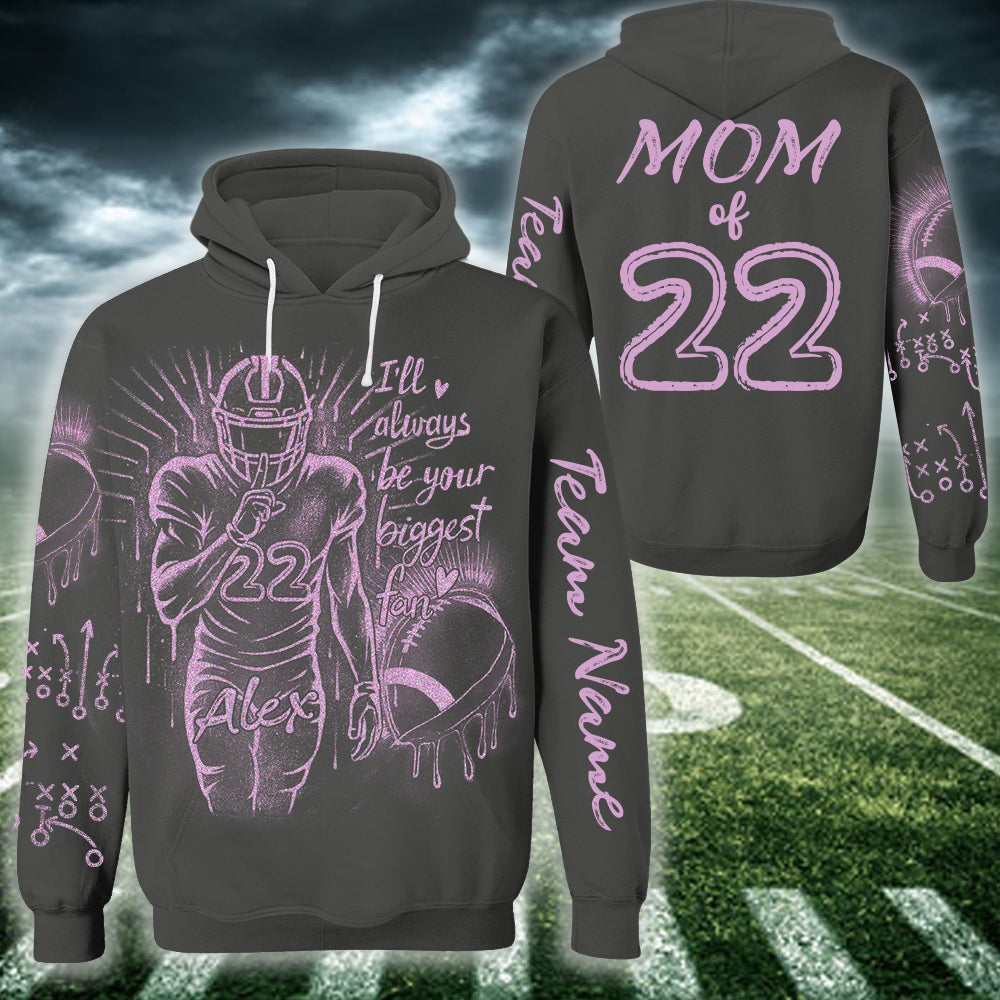 I'll Always Your Biggest Fan - Personalized Bleach Style Football Hoodie For Football Mom