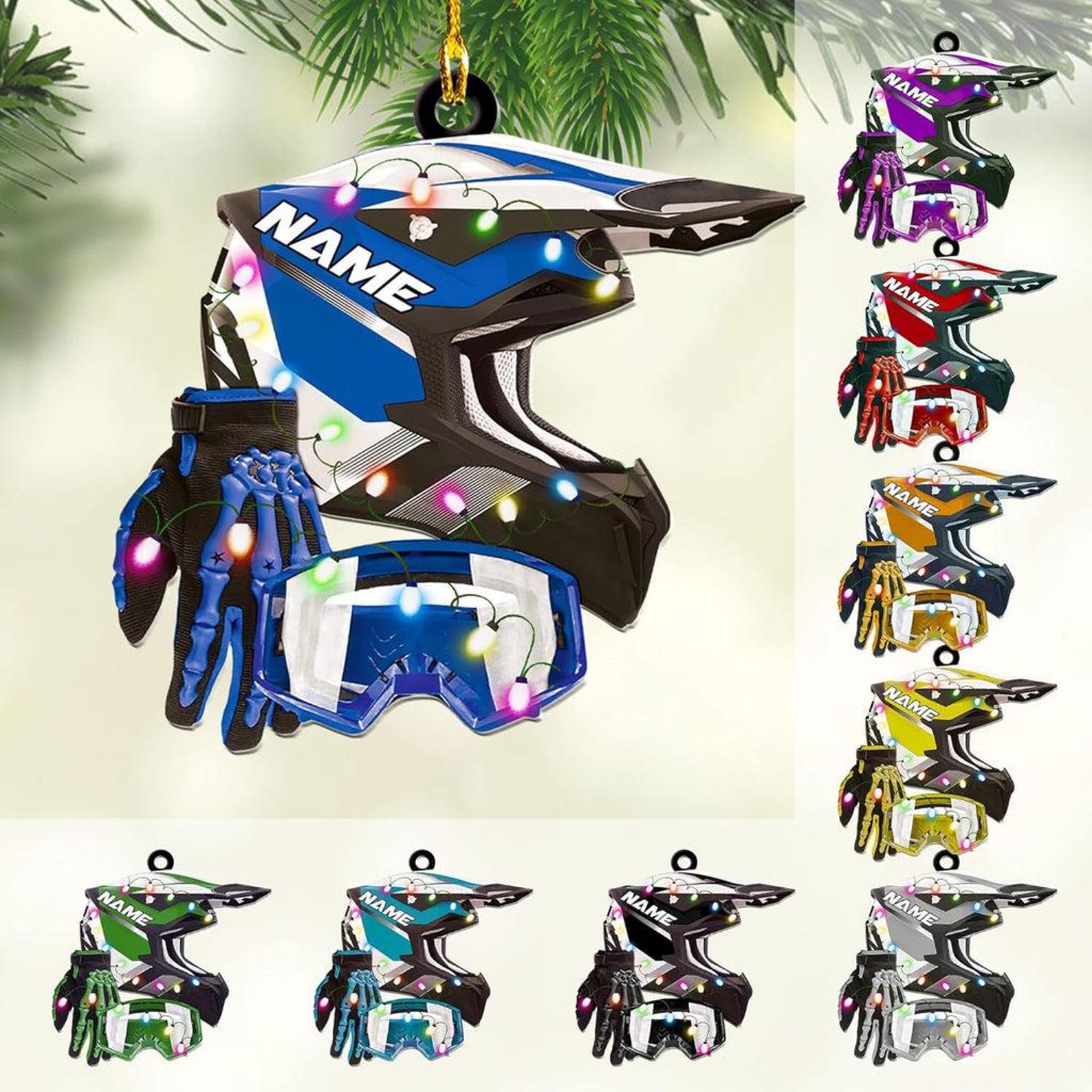 Custom Motocross Gear Ornament, Arcrylic Christmas Ornament, Helmet Gloves Goggles Decor