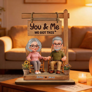3D Effect Old Couple Sitting On Rocking Chair - Personalized 2-Layered Wooden Plaque - Anniversary, Valentine's Day Gift For Him, Gift For Her