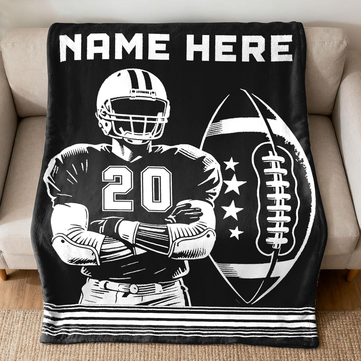 Personalized Football Player Blanket Gifts for Football Lovers, Coaches,Fans, Men