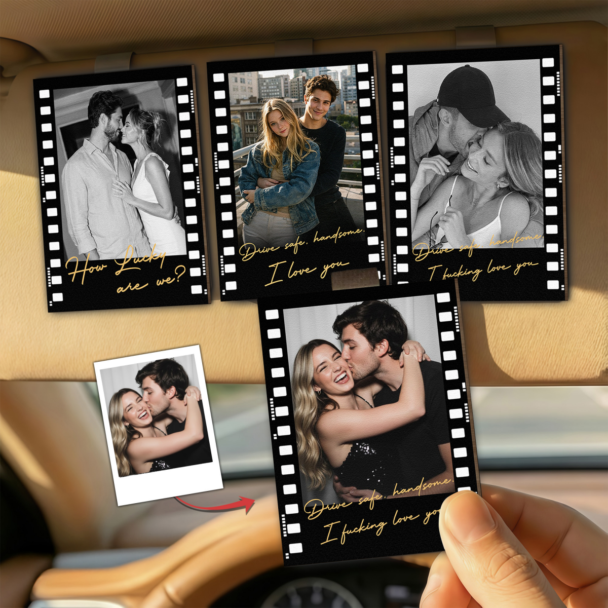 Drive Safe Handsome I Love You - Personalized Wooden Photo Car Visor Clip