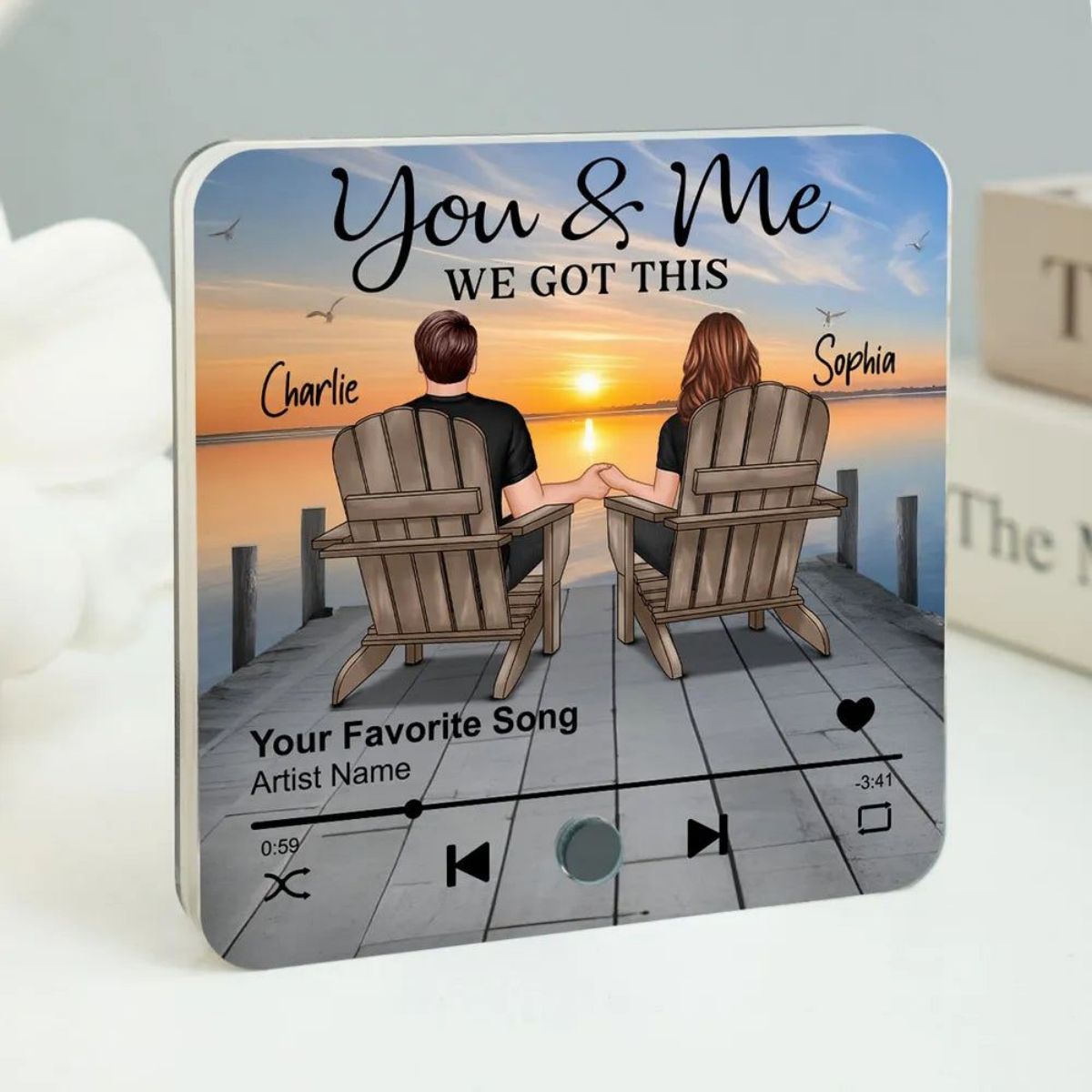 Romantic Couple Hand-in-Hand Acrylic Music Magnet & More – Personalized Anniversary & Valentine's Gift for Couples