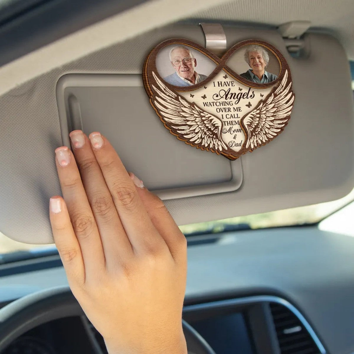 Custom Photo Memorial Dad Mom I Have An Angel Watching Over Me - Personalized Car Visor Clip