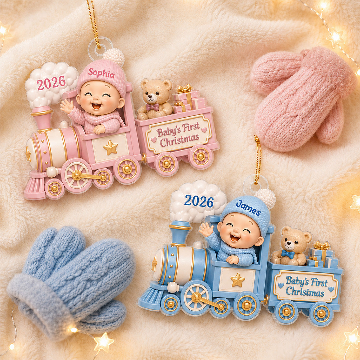 Baby On Toy Train - Baby First Christmas Personalized Acrylic Ornament