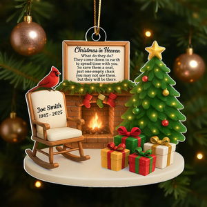 Christmas In Heaven Cardinal On Chair Personalized Acrylic Ornament Memorial Sympathy Gift