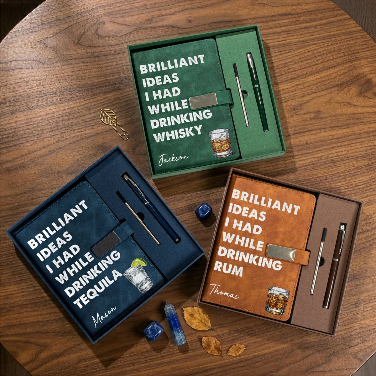 Brilliant Ideas I Had While Drinking Bourbon, Wine, Whiskey, Custom Drink - Personalized Notebook Set