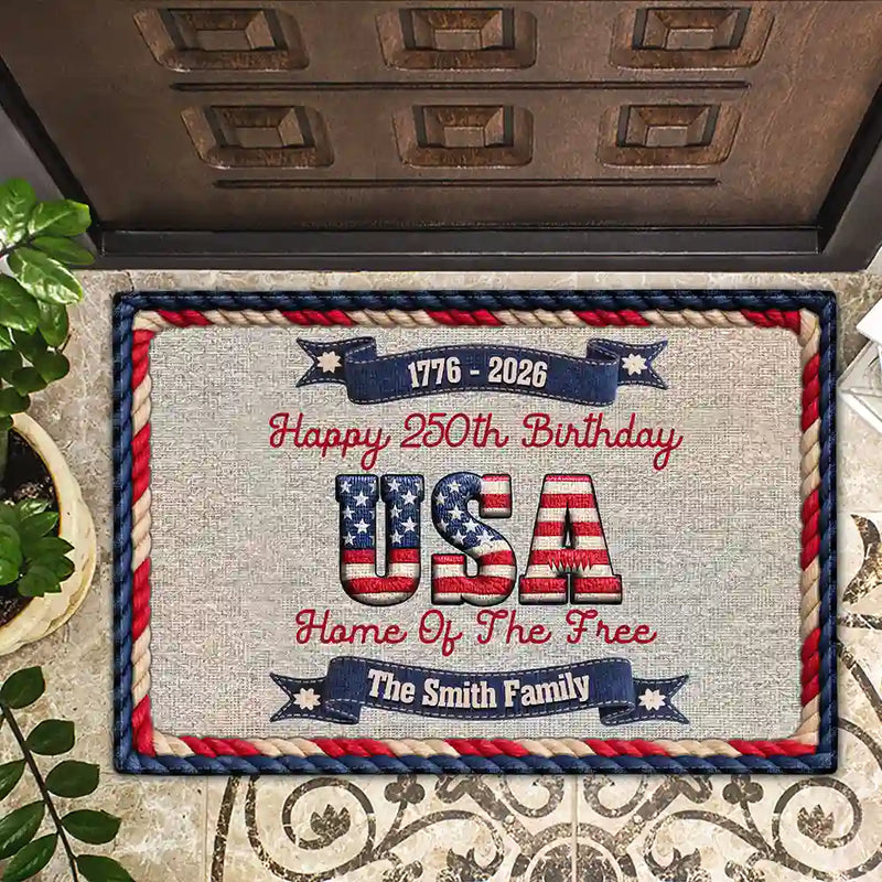 Happy USA 250Th Birthday - Stars And Stripes Personalized Doormat