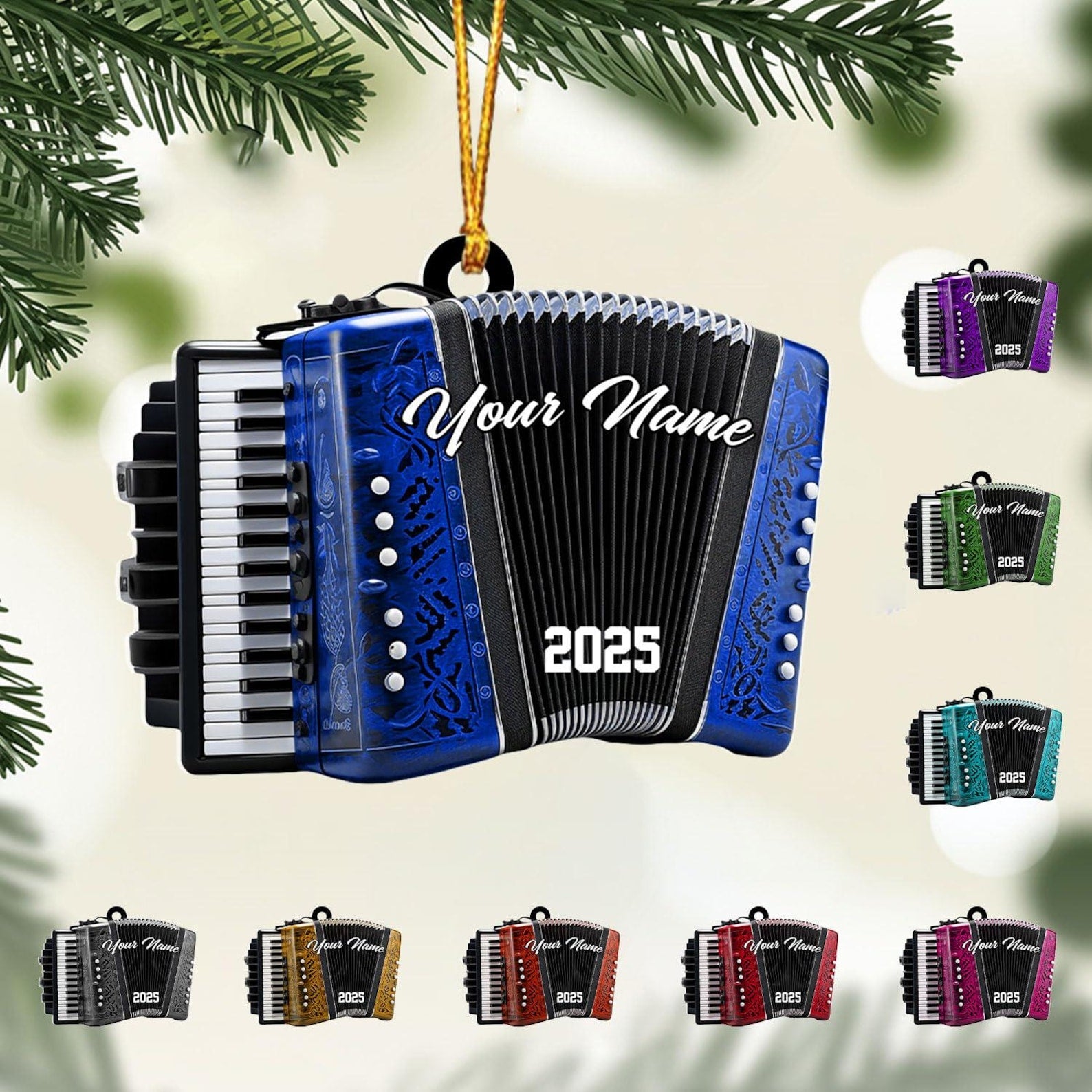 Personalized Accordion Christmas 2025 Ornament for Christmas Tree Decor Musical Instrument Ornaments