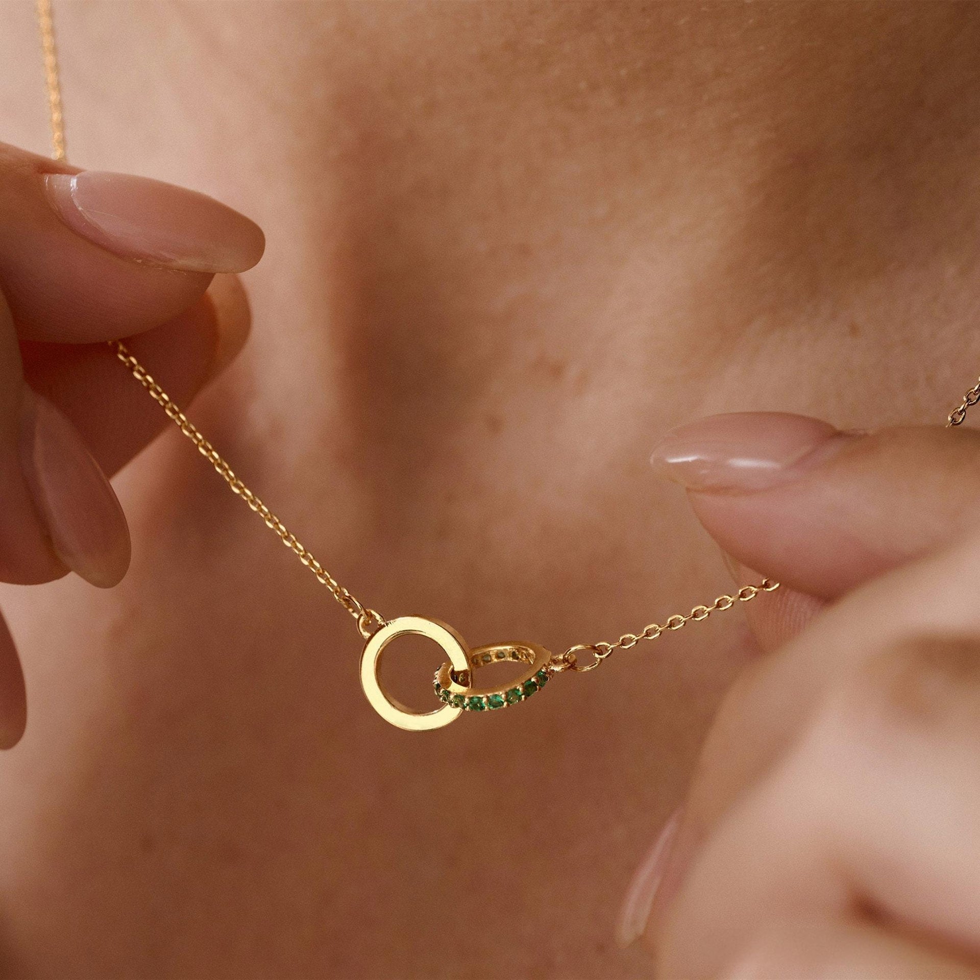 Personalized Interlocking Circle Birthstone Necklace