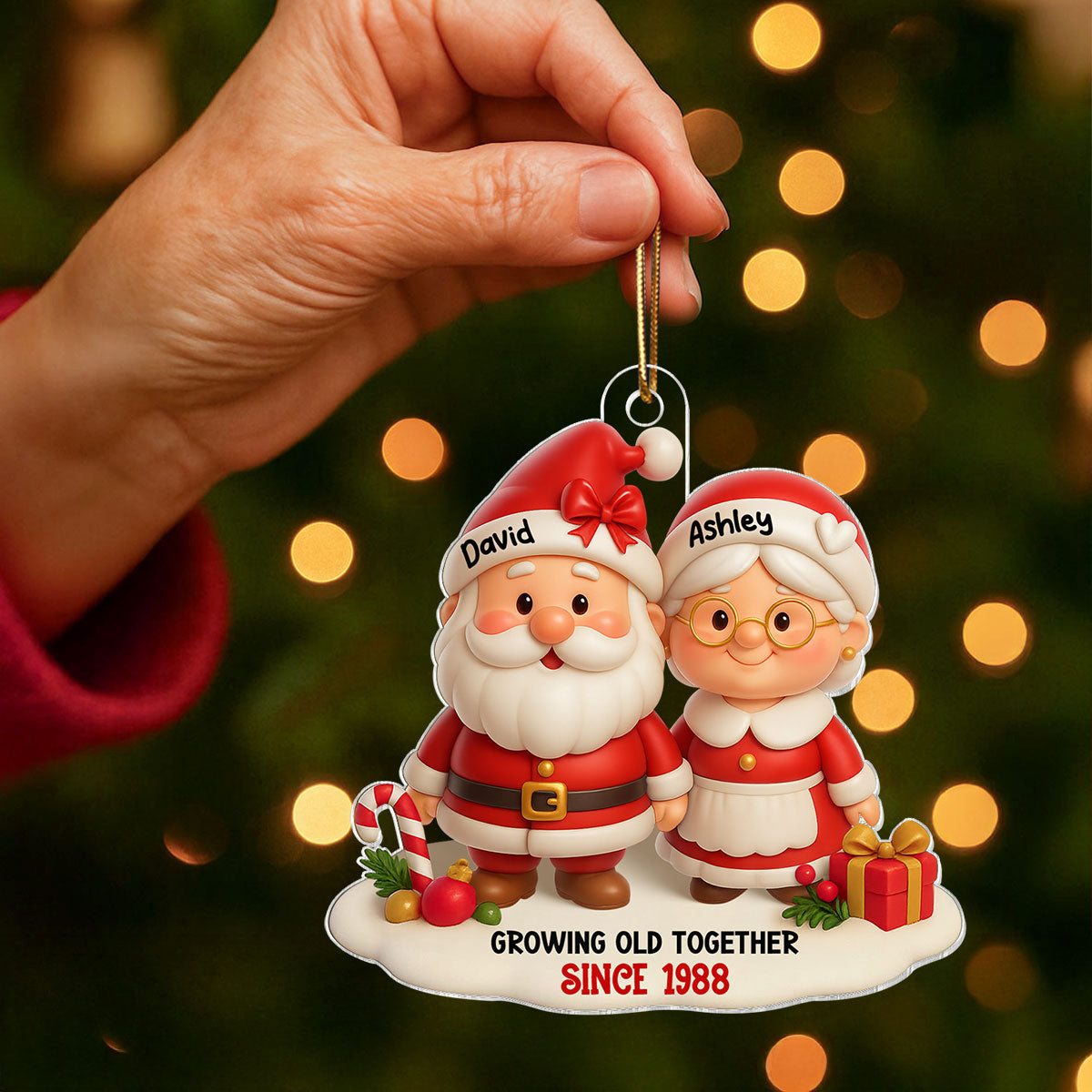 Santa Couple Growing Old Together Personalized Acrylic Ornament, Anniversary, Christmas Gift for him, Gift for her
