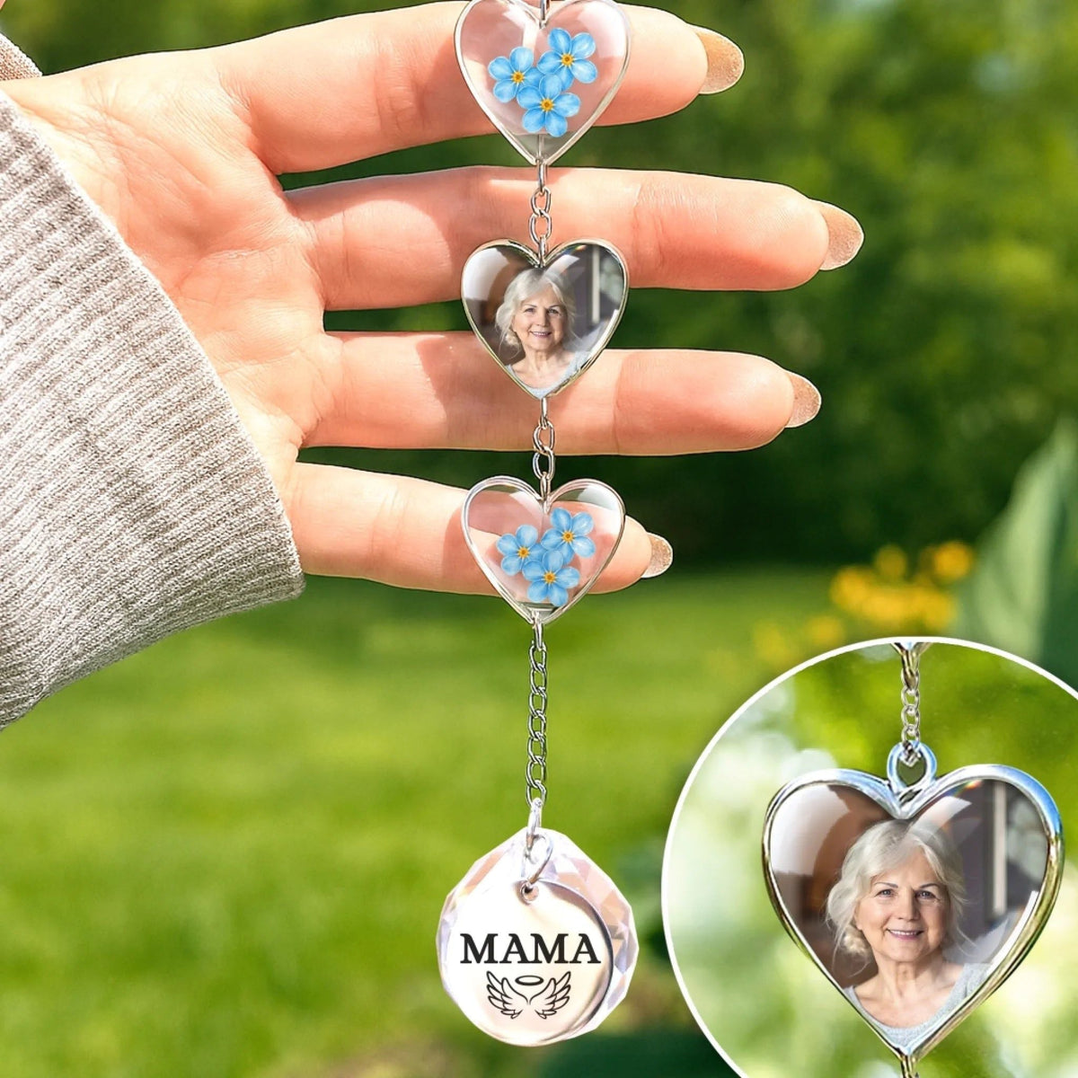 Custom Photo Memorial Crystal Suncatcher - Personalized Memorial Sympathy Gifts For Loss Of Mom, Dad - Watching Over Us Always