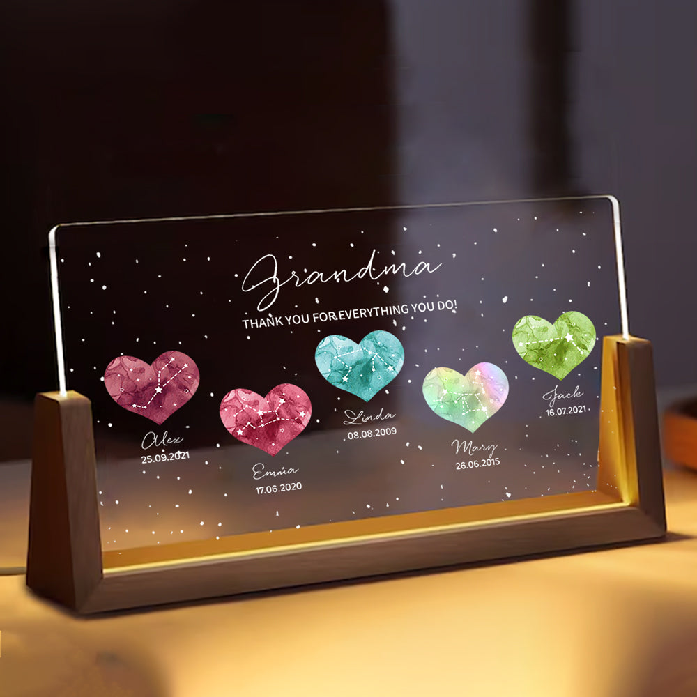 Grandma - A Heartfelt Thank You Personalized LED Light Frame With Custom Heart Designs