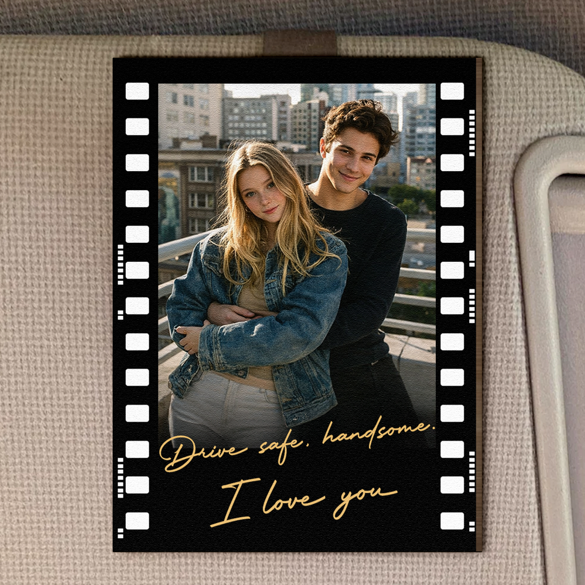 Drive Safe Handsome I Love You - Personalized Wooden Photo Car Visor Clip