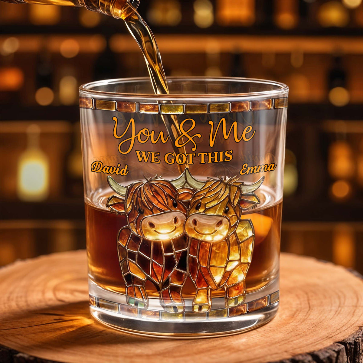 You & Me, We Got This Mosaic Cows Glass, Personalized Whiskey Glass, Gift For Couples