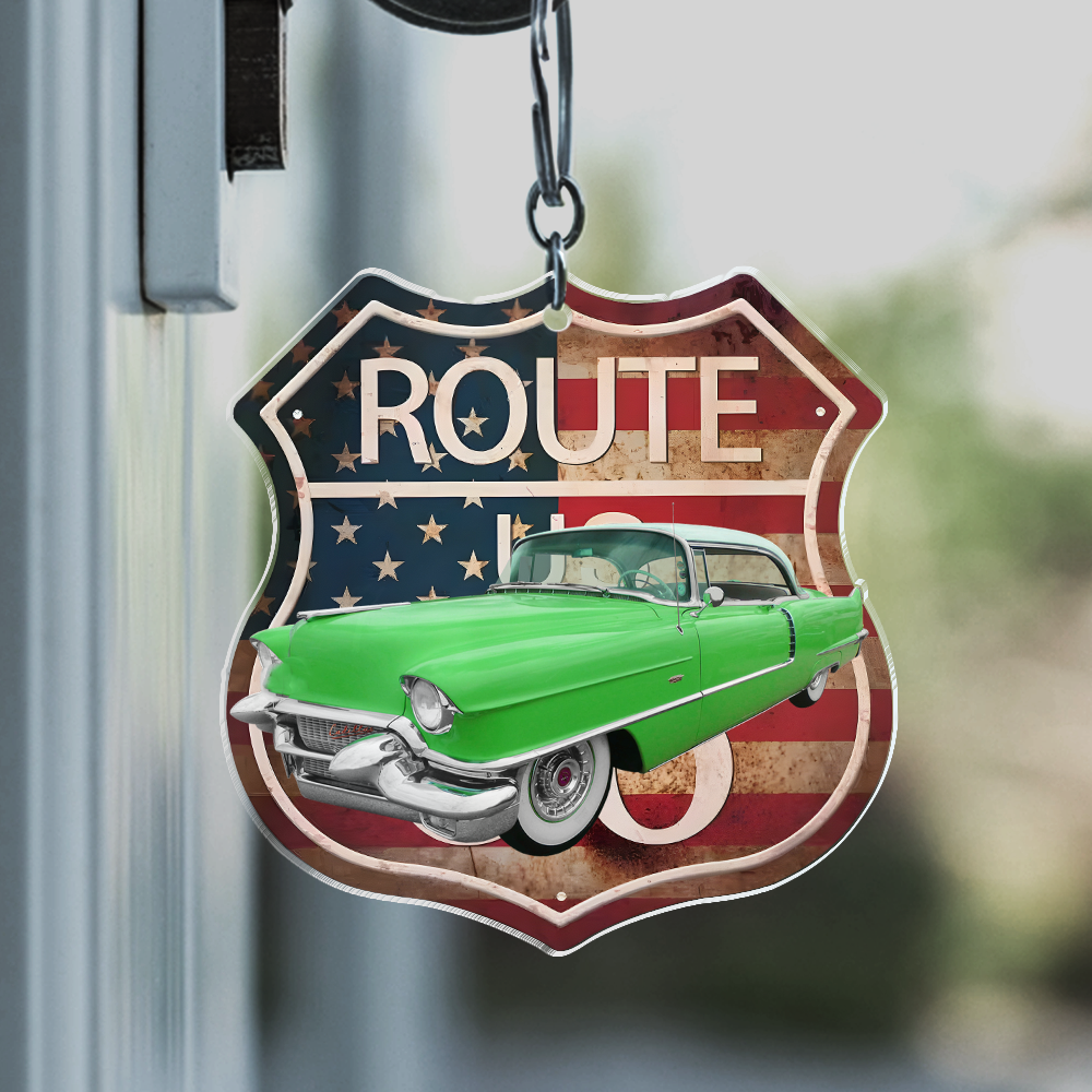 Custom Photo Route 66 Personalized Acrylic Keychain Gift For Car Lovers