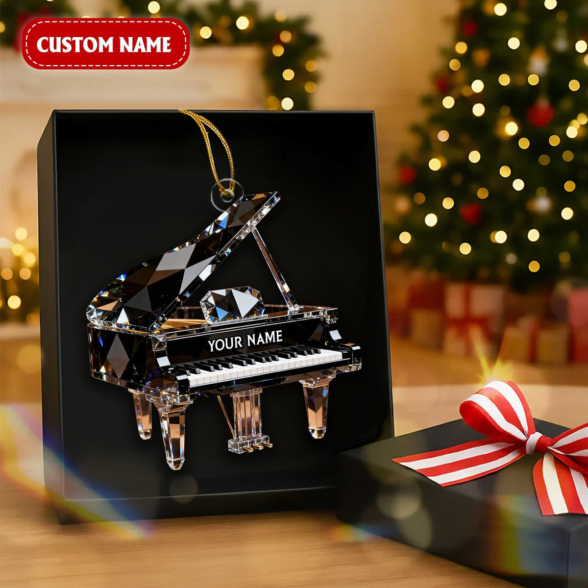 Customized Piano Crystal Effect Acrylic Ornament, Pianist Gift, Piano Christmas Music Theme Decor