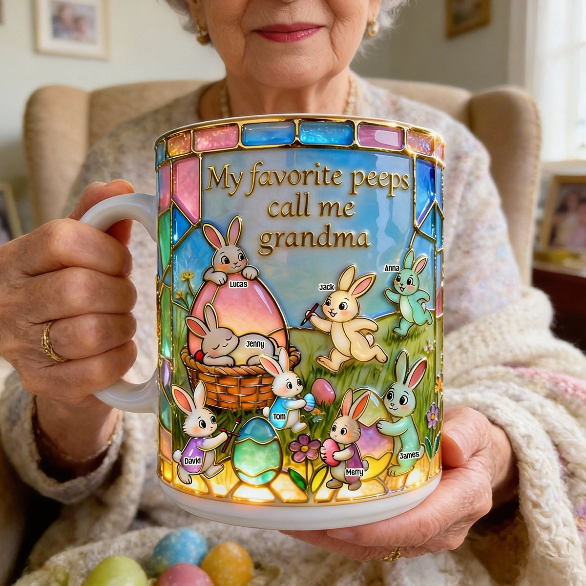 Easter Grandma's Cute Bunnies Coffee Mug, Personalized Gifts For Grandma & Mom