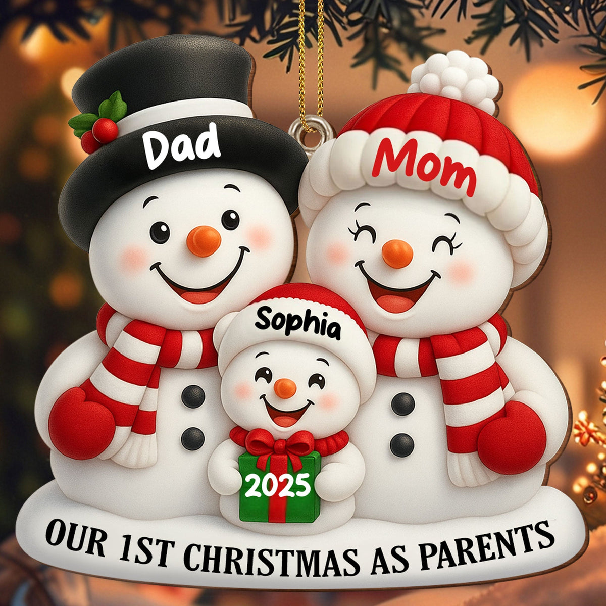 Our 1st Christmas As Parents Snowmen Personalized Custom Wood Ornament