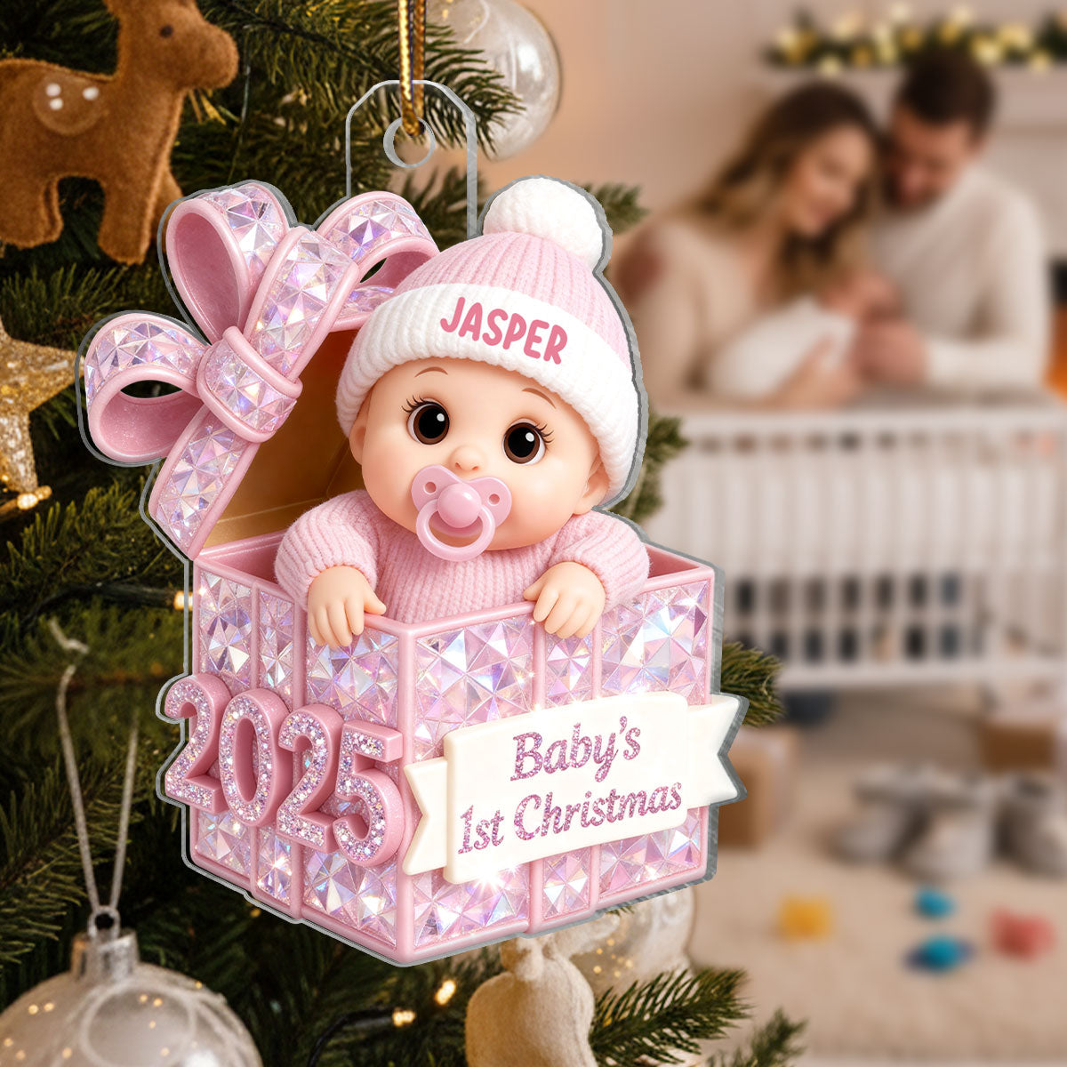 Baby In The Box - Pastel Color Baby's First Christmas - Personalized Acrylic Ornament