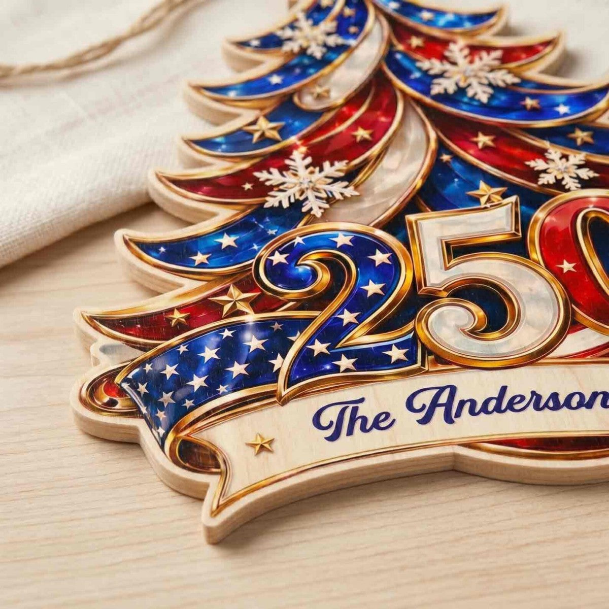 America 250th Anniversary Christmas Tree Wood Sign - Personalized Gifts for Patriotic Family