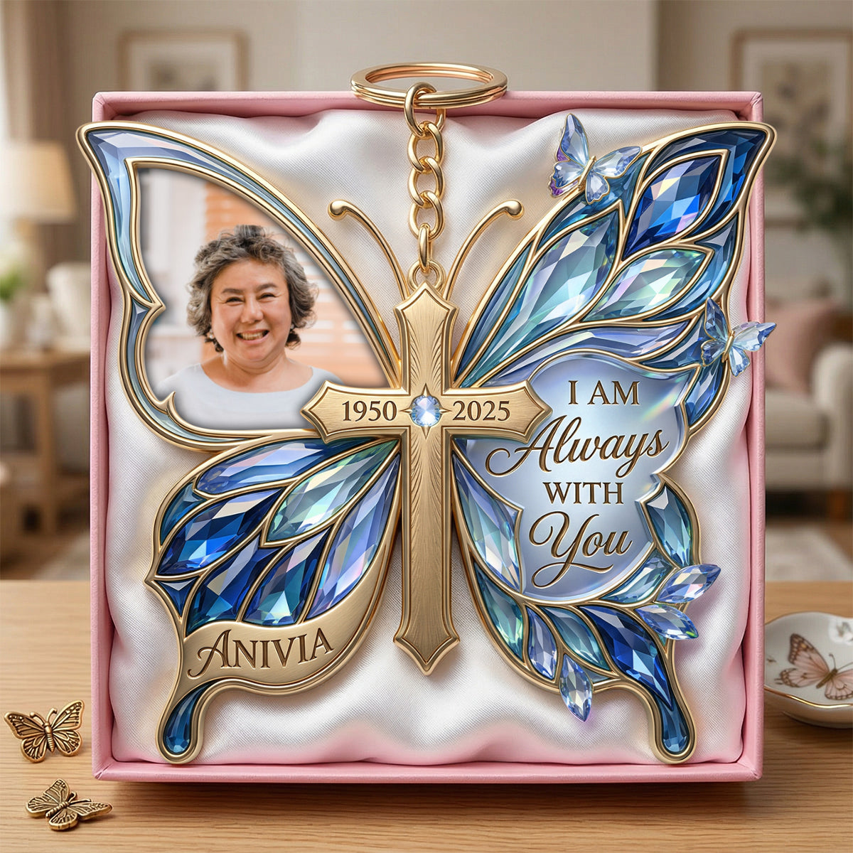 Loving Memory Butterfly Custom Photo Personalized Keychian For Loved Ones