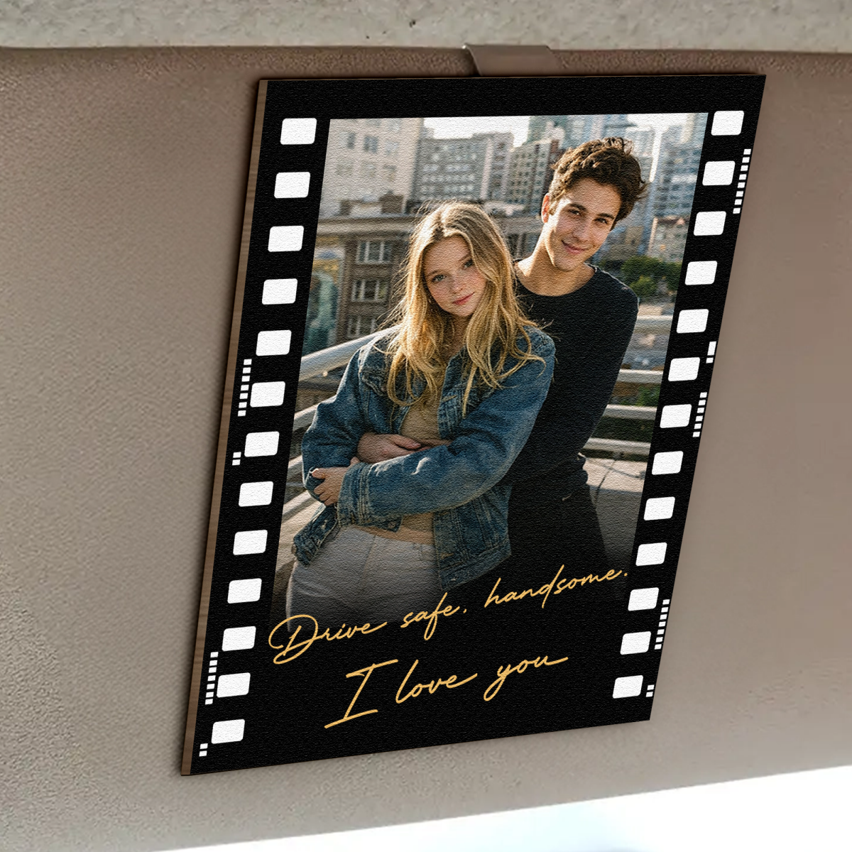 Drive Safe Handsome I Love You - Personalized Wooden Photo Car Visor Clip