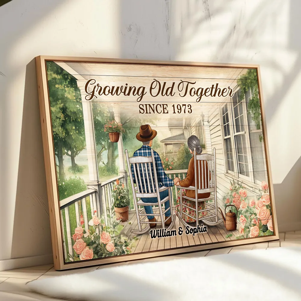 Couple Sitting On The Porch, Growing Old Together Personalized Poster, Heartfelt Gift For Couple