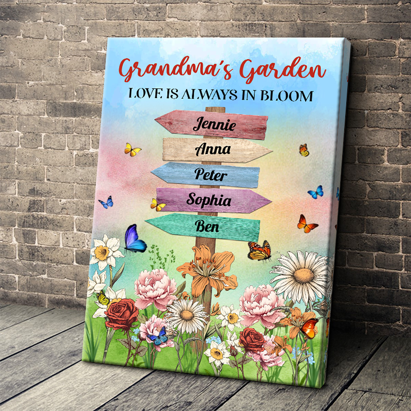 Grandma's Garden Birth Month Flowers Names - Personalized Customized Canvas - Gift For Family